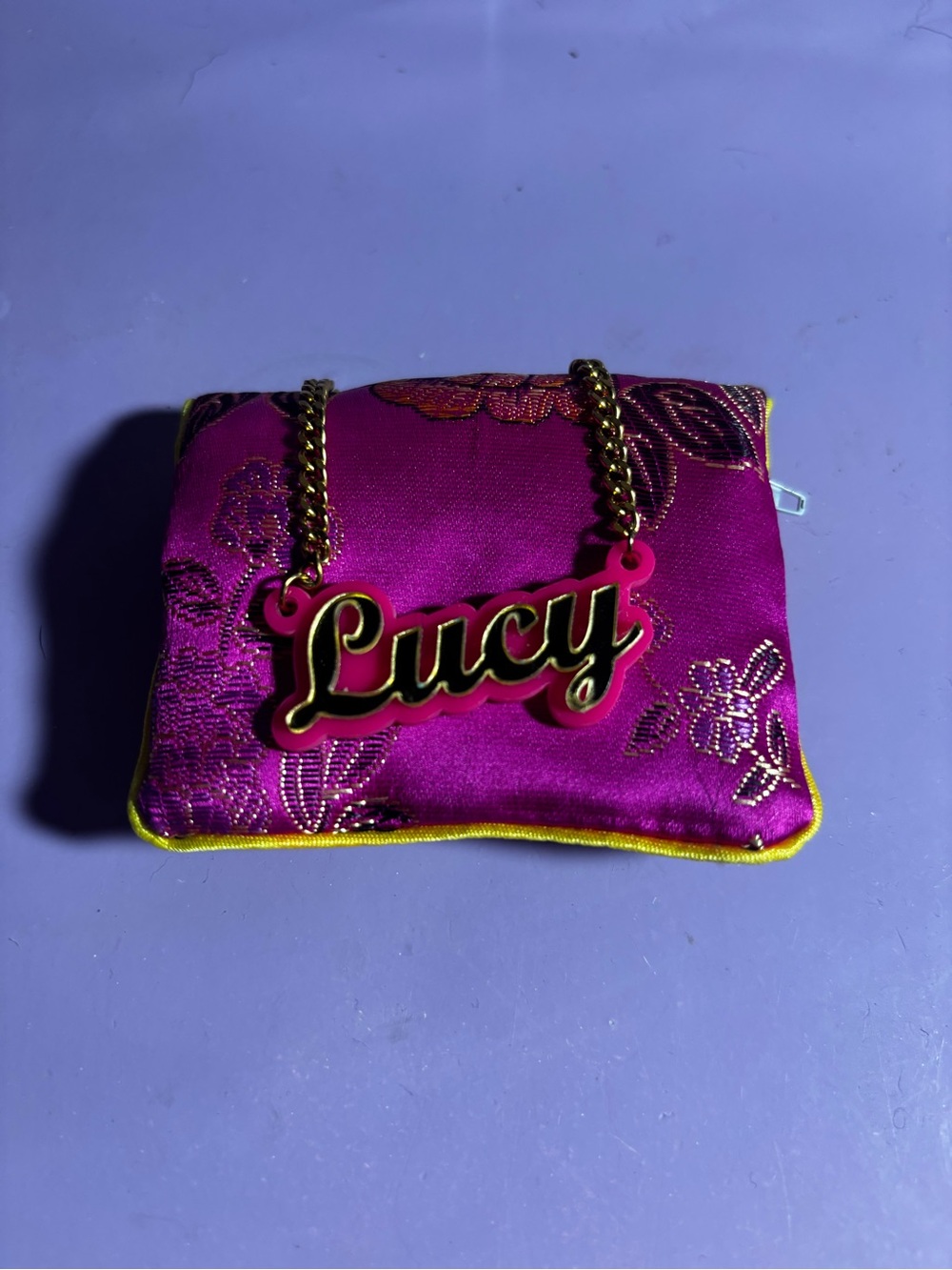 Lucy Pink and gold nameplate chain